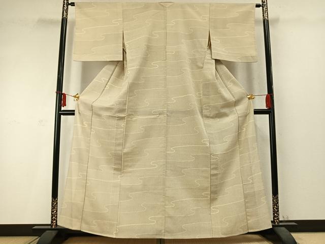 平和屋着物▽本塩沢 単衣 110亀甲 流水文 正絹 逸品 AABD0279fy
