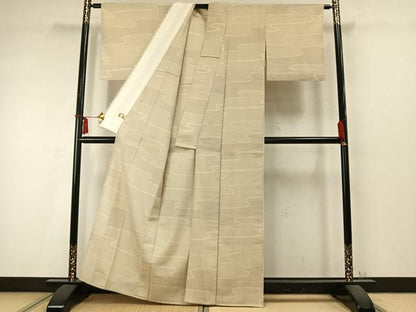 平和屋着物▽本塩沢 単衣 110亀甲 流水文 正絹 逸品 AABD0279fy