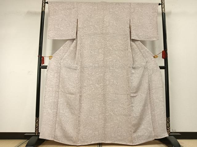 平和屋着物▽上質な小紋 単衣 色紙花丸文 鬼しぼ縮緬 正絹 逸品 AABD0280fy
