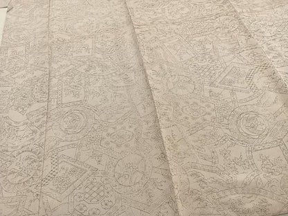 平和屋着物▽上質な小紋 単衣 色紙花丸文 鬼しぼ縮緬 正絹 逸品 AABD0280fy