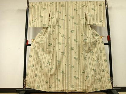 平和屋着物▽上質な紬 単衣 舞葉文 正絹 逸品 AABD0281fy