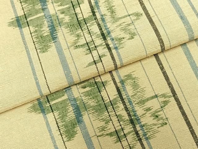 平和屋着物▽上質な紬 単衣 舞葉文 正絹 逸品 AABD0281fy