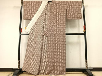 平和屋着物▽上質な小紋 単衣 陶器文 正絹 逸品 AABD0284fy