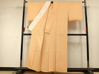 平和屋着物▽上質な色無地 単衣 亀甲地紋 雄黄色 正絹 逸品 AABD0286fy