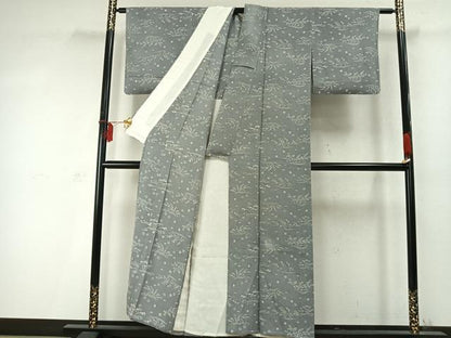平和屋着物▽上質な小紋 単衣 草花文 正絹 逸品 AABD0287fy