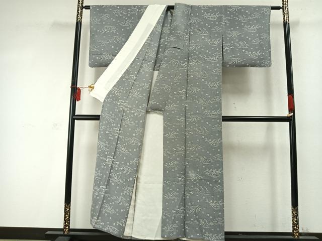 平和屋着物▽上質な小紋 単衣 草花文 正絹 逸品 AABD0287fy