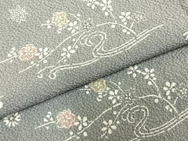 平和屋着物▽上質な小紋 単衣 草花文 正絹 逸品 AABD0287fy