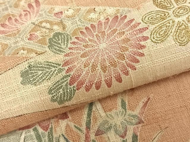 平和屋着物▽生紬 単衣 風景花文 正絹 逸品 未使用 AABD0288fy