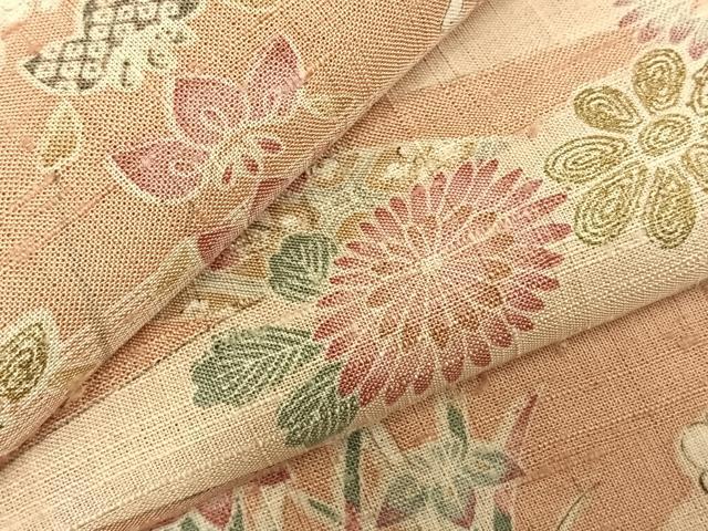 平和屋着物▽生紬 単衣 風景花文 正絹 逸品 未使用 AABD0288fy
