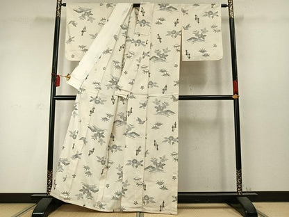 平和屋着物▽上質な紬 単衣 草花文 正絹 逸品 未使用 AABD0289fy