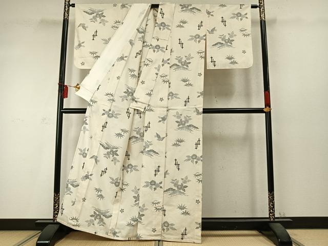 平和屋着物▽上質な紬 単衣 草花文 正絹 逸品 未使用 AABD0289fy