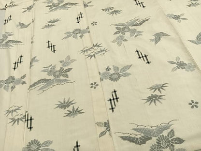 平和屋着物▽上質な紬 単衣 草花文 正絹 逸品 未使用 AABD0289fy