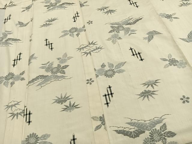 平和屋着物▽上質な紬 単衣 草花文 正絹 逸品 未使用 AABD0289fy