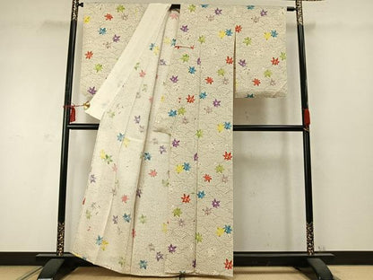 平和屋着物▽上質な小紋 単衣 手描き 舞葉文 正絹 逸品 未使用 AABD0290fy