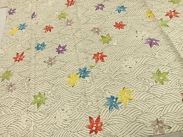 平和屋着物▽上質な小紋 単衣 手描き 舞葉文 正絹 逸品 未使用 AABD0290fy