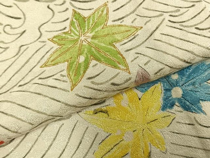 平和屋着物▽上質な小紋 単衣 手描き 舞葉文 正絹 逸品 未使用 AABD0290fy