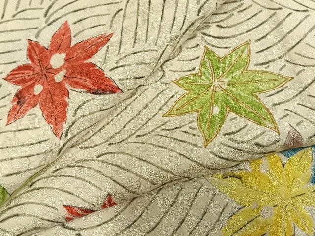 平和屋着物▽上質な小紋 単衣 手描き 舞葉文 正絹 逸品 未使用 AABD0290fy