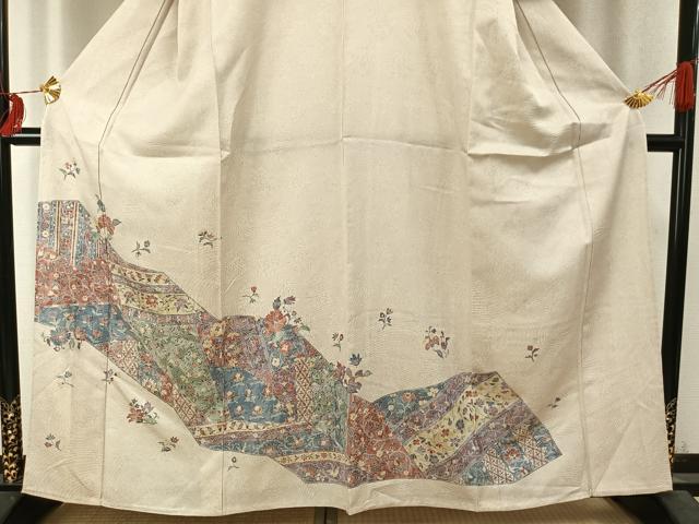 平和屋着物▽訪問着 単衣 草花文 正絹 逸品 未使用 AABD0292fy