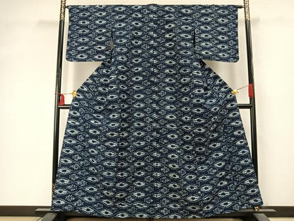 平和屋着物▽小紋 単衣 型染め 横段花文 綿 AABD0293fy