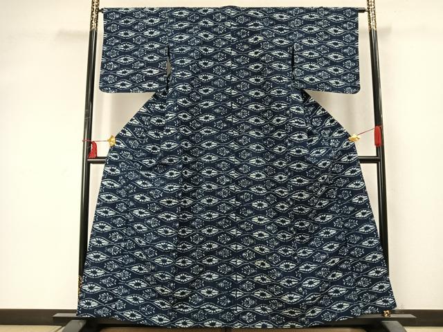 平和屋着物▽小紋 単衣 型染め 横段花文 綿 AABD0293fy