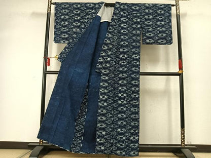 平和屋着物▽小紋 単衣 型染め 横段花文 綿 AABD0293fy