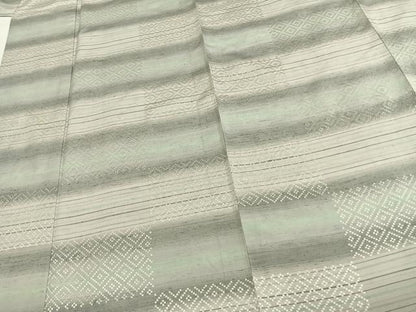 平和屋着物▽上質な紬 単衣 花織 横段文 正絹 逸品 AABD0295fy