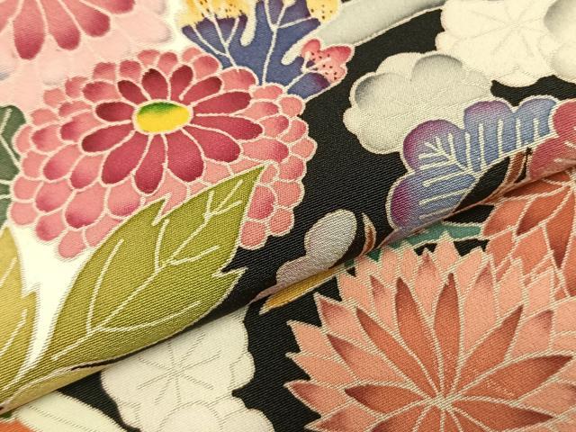 平和屋着物▽本加賀友禅作家 西川健一 黒留袖 単衣 草花文 正絹 逸品 AABD0296fy