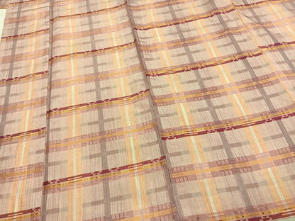 平和屋着物▽上質な紬 単衣 格子 正絹 逸品 AABD0297fy