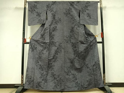 平和屋着物▽上質な紬 単衣 草花文 正絹 逸品 未使用 AABD0298fy