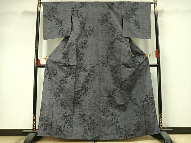平和屋着物▽上質な紬 単衣 草花文 正絹 逸品 未使用 AABD0298fy