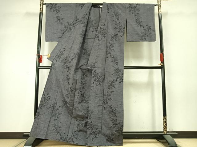 平和屋着物▽上質な紬 単衣 草花文 正絹 逸品 未使用 AABD0298fy
