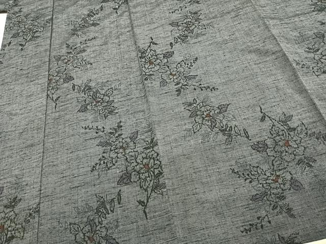 平和屋着物▽上質な紬 単衣 草花文 正絹 逸品 未使用 AABD0298fy