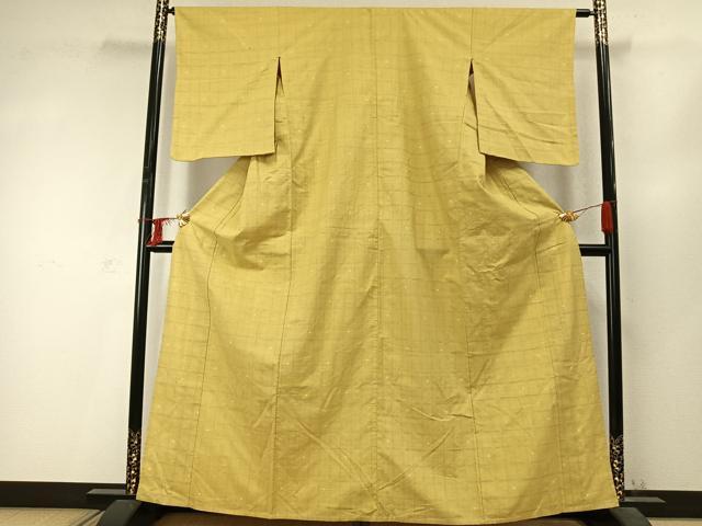平和屋着物▽上質な紬 単衣 格子 正絹 逸品 AABD0300fy