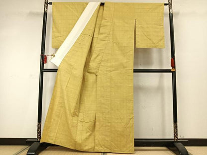 平和屋着物▽上質な紬 単衣 格子 正絹 逸品 AABD0300fy