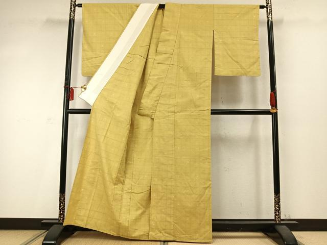 平和屋着物▽上質な紬 単衣 格子 正絹 逸品 AABD0300fy