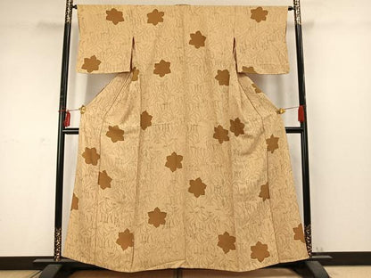 平和屋着物▽上質な小紋 単衣 舞花文 正絹 逸品 AABD0301fy