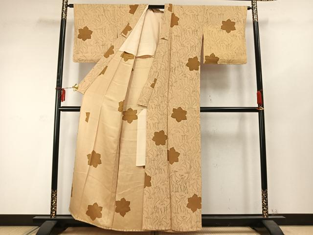 平和屋着物▽上質な小紋 単衣 舞花文 正絹 逸品 AABD0301fy