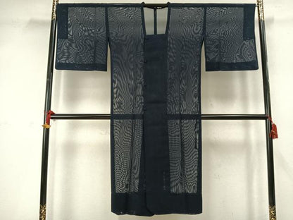 平和屋着物▽道行コート　スリーシーズン　春夏秋　塵除け　縞　ロング丈　正絹　逸品　AABD0303fy