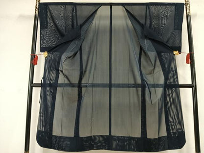 平和屋着物▽道行コート　スリーシーズン　春夏秋　塵除け　縞　ロング丈　正絹　逸品　AABD0303fy