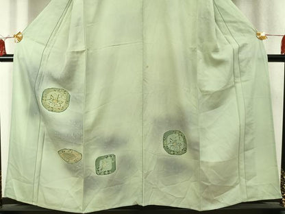平和屋着物▽訪問着 単衣 刺繍 幾何学花文 暈し染め 金彩 正絹 逸品 AABD0307fy
