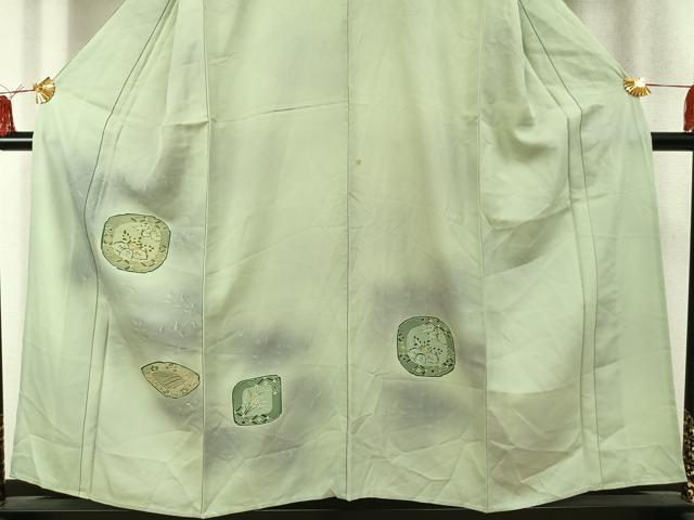 平和屋着物▽訪問着 単衣 刺繍 幾何学花文 暈し染め 金彩 正絹 逸品 AABD0307fy
