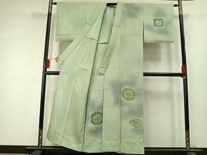 平和屋着物▽訪問着 単衣 刺繍 幾何学花文 暈し染め 金彩 正絹 逸品 AABD0307fy
