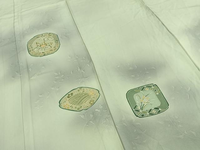平和屋着物▽訪問着 単衣 刺繍 幾何学花文 暈し染め 金彩 正絹 逸品 AABD0307fy