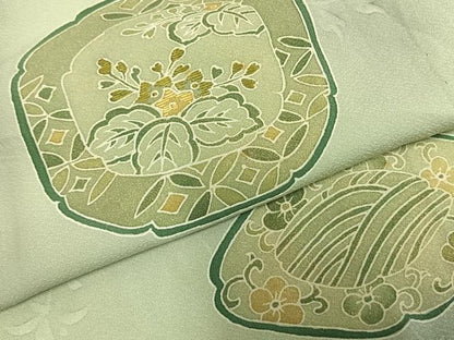 平和屋着物▽訪問着 単衣 刺繍 幾何学花文 暈し染め 金彩 正絹 逸品 AABD0307fy