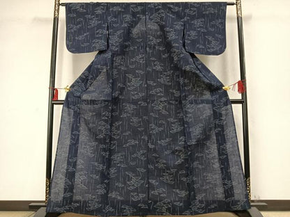 平和屋着物▽小紋 単衣 風景文 AABD0308fy