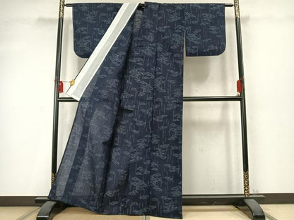 平和屋着物▽小紋 単衣 風景文 AABD0308fy