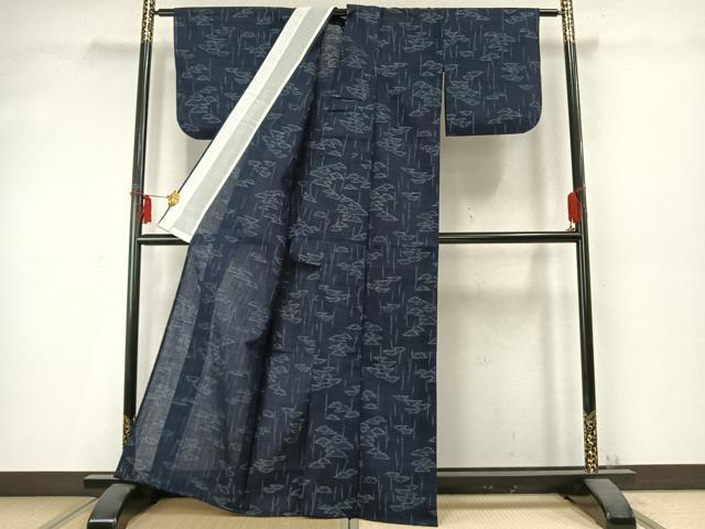 平和屋着物▽小紋 単衣 風景文 AABD0308fy