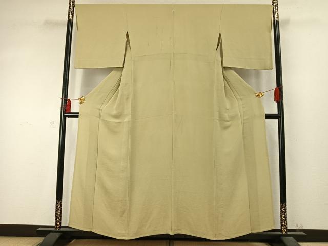 平和屋着物▽上質な色無地 単衣 木蘭色 鬼しぼ縮緬 正絹 逸品 AABD0312fy