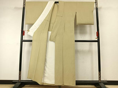 平和屋着物▽上質な色無地 単衣 木蘭色 鬼しぼ縮緬 正絹 逸品 AABD0312fy