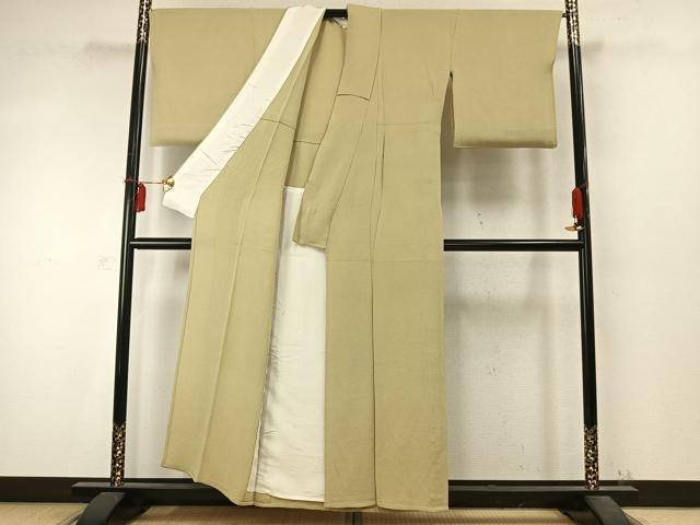 平和屋着物▽上質な色無地 単衣 木蘭色 鬼しぼ縮緬 正絹 逸品 AABD0312fy